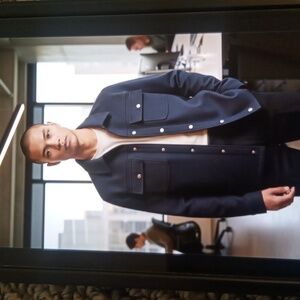 Banana Republic Wool Shirt Jacket Navy Blue Full Zip Office Winter Xs Men